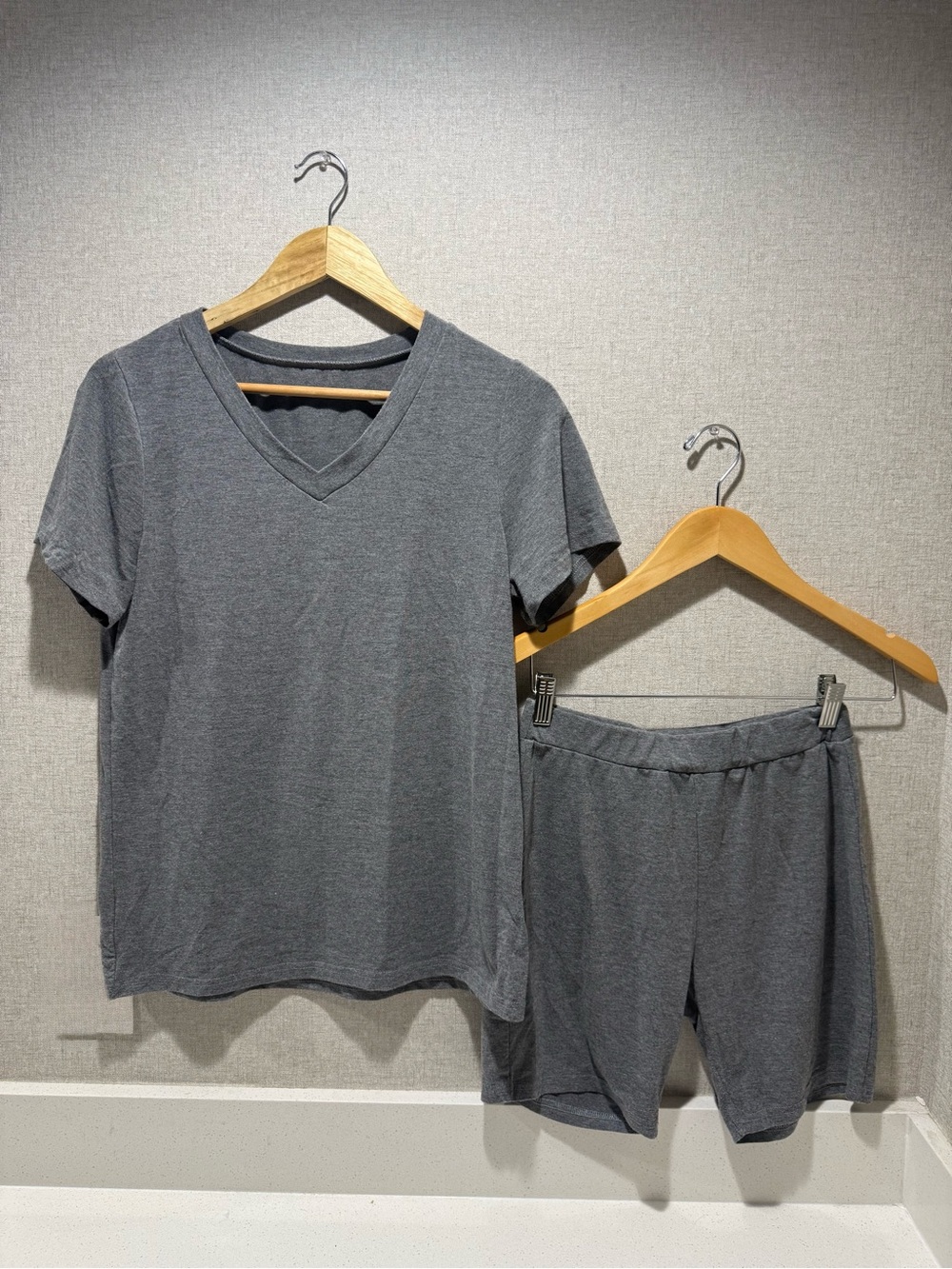 Women's Gray V-Neck Short Sleeve Top & Lounge Shorts Set